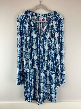 Lilly Pulitzer Blue Indigo Get In Line Jellyfish Elsa Coastal Romper Size Medium